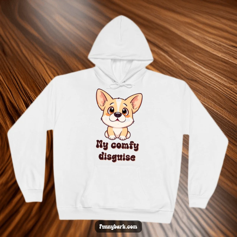 Funny dog hoodie with a surprised expression and ears perked high, offering cozy comfort and pet-themed humor.