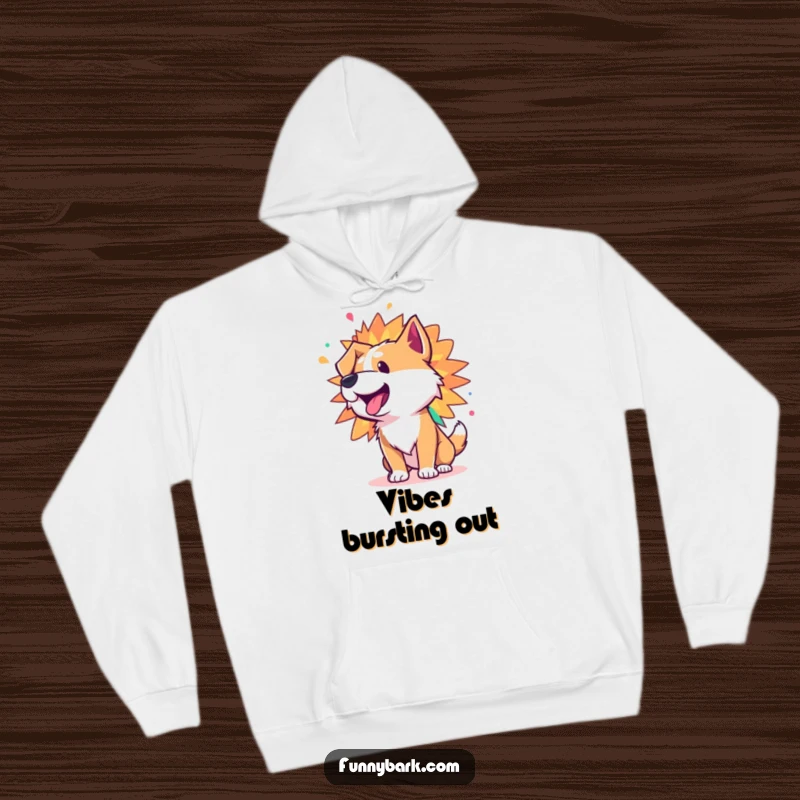 Funny hoodie featuring a dog character whose bark is a dazzling, colorful explosion of pure, vibrant energy.