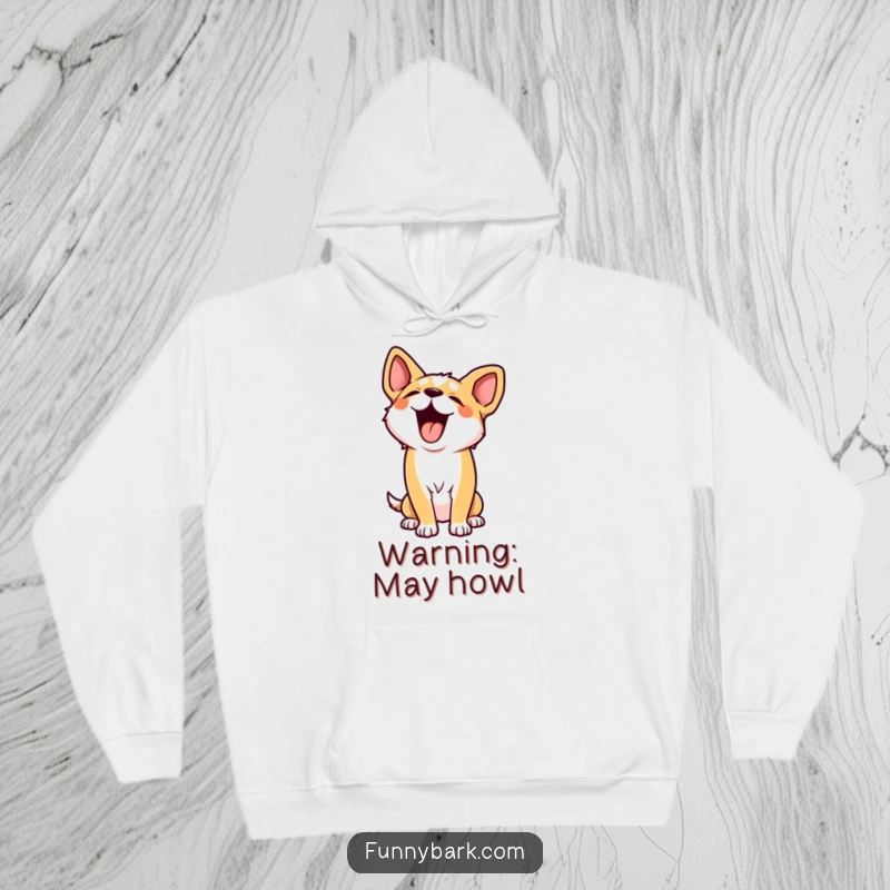 Funny hoodie featuring a dog character in mid-howl, head thrown back in ecstatic, uninhibited vocalization, perfect for cozy, humorous wear.