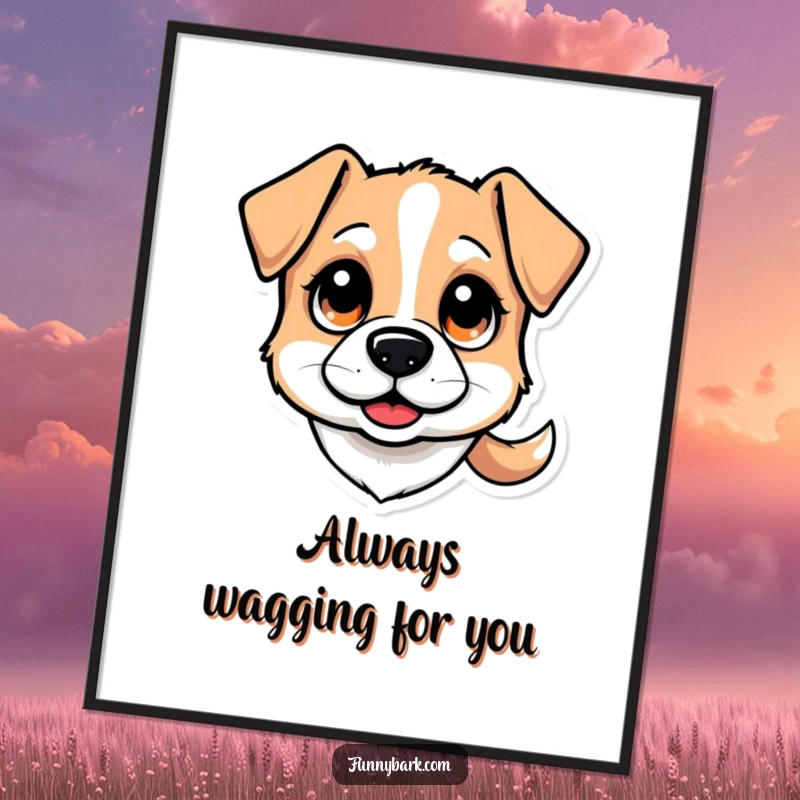Funny Free Printable Wall Art: A stylized dog head with large, exceptionally curious eyes and a gently wagging tail.