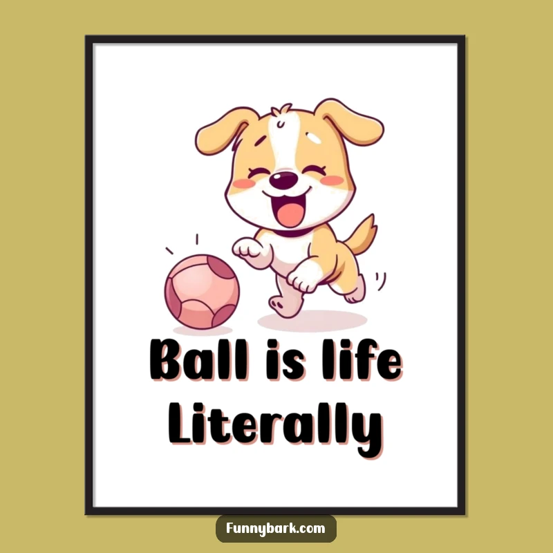 Free Printable Dog Wall Art: Energetic Ball Chase Scene for a Humorous Home Decor Downloadable