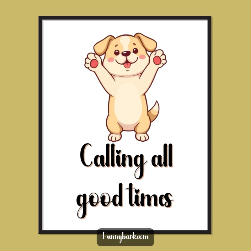 Free Printable Wall Art: Dog Calling Out, Energetic Humorous Dog Illustration for Decor