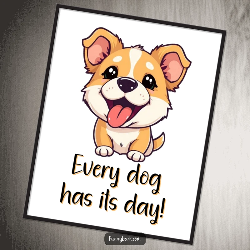 Funny Free Printable Wall Art: Dog with perked ears and tongue out, letting out a playful bark, downloadable art.