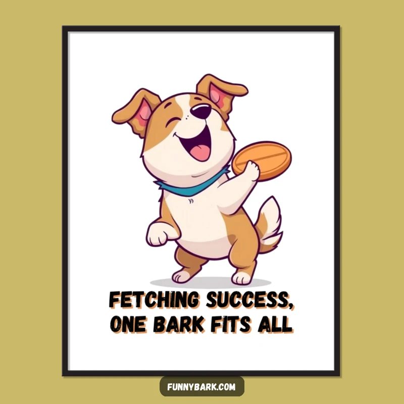 Free Printable Wall Art: Triumphant Frisbee Dog - Hilarious Downloadable Dog Art for Home