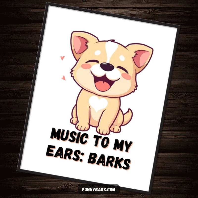 Funny Free Printable Wall Art: A dog's eyes are closed in delight, with soft barking sound waves radiating peace.