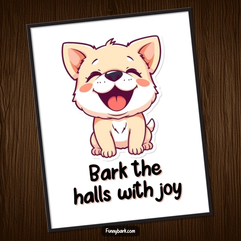 Funny free printable wall art of a small dog character barking with infectious, joyful exuberance.