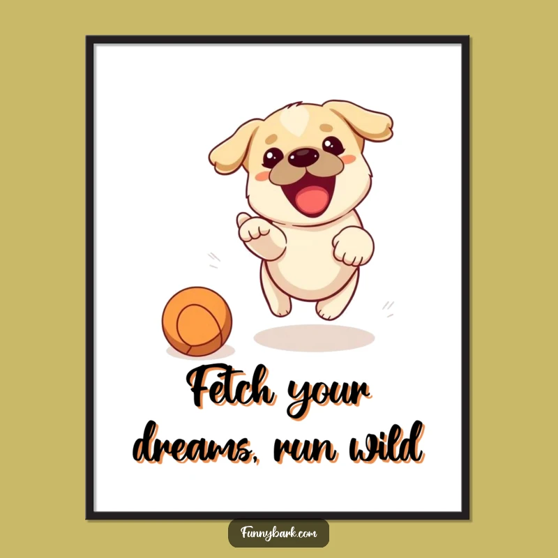 Free Printable Funny Dog Wall Art: Ball Chase Downloadable Decor