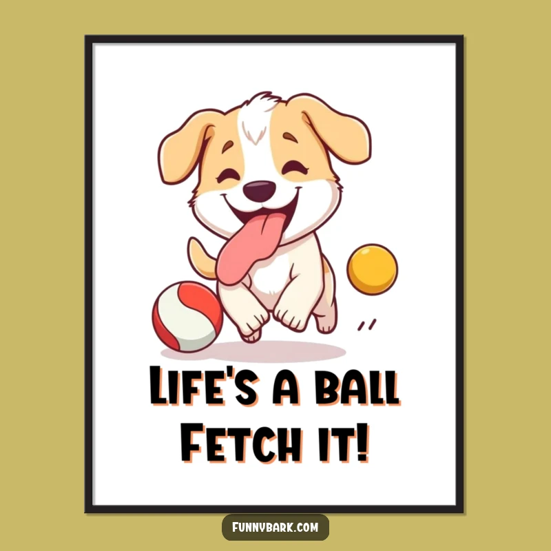Free Printable Funny Dog Wall Art: Tongue Out Ball Chaser for Playful Decor