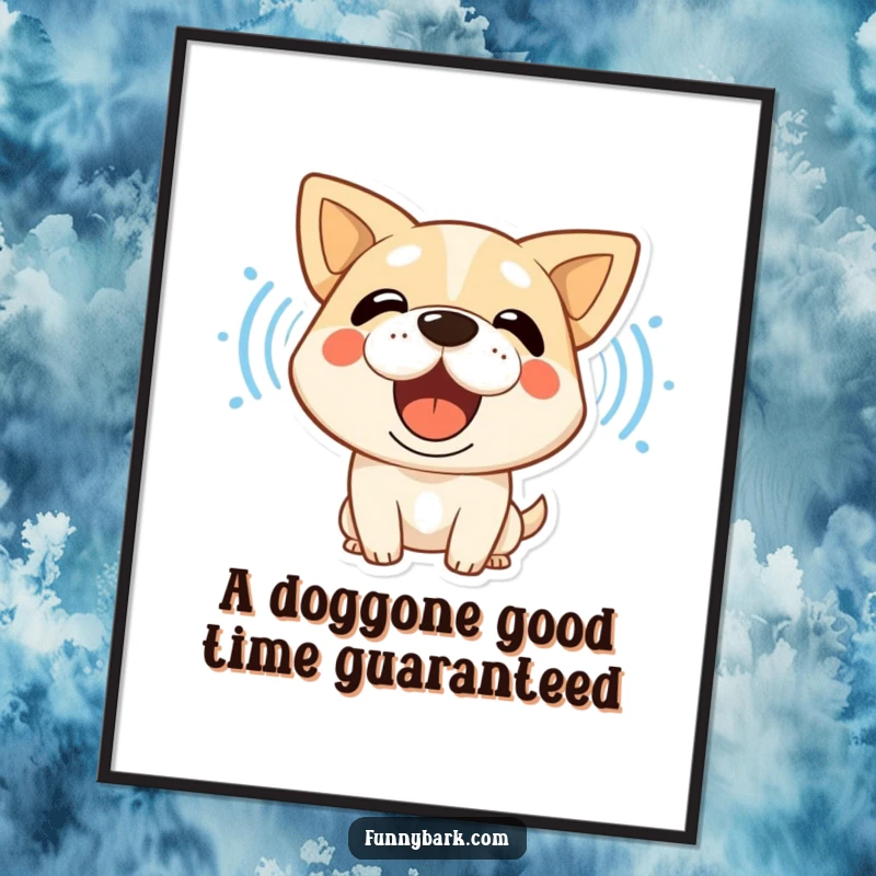 Funny free printable wall art: A stylized dog with mouth agape, emitting visible sound waves, creates a dynamic and attention-grabbing visual.