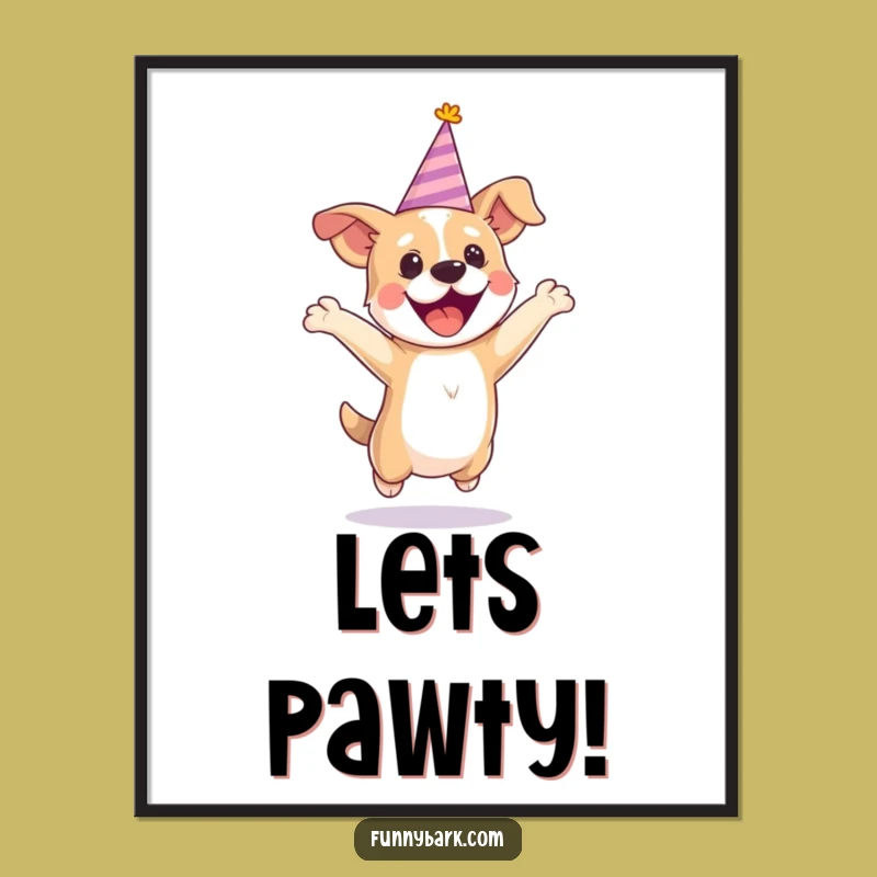 Free Printable Wall Art Dog Party: Funny Jumping Dog Downloadable Decor
