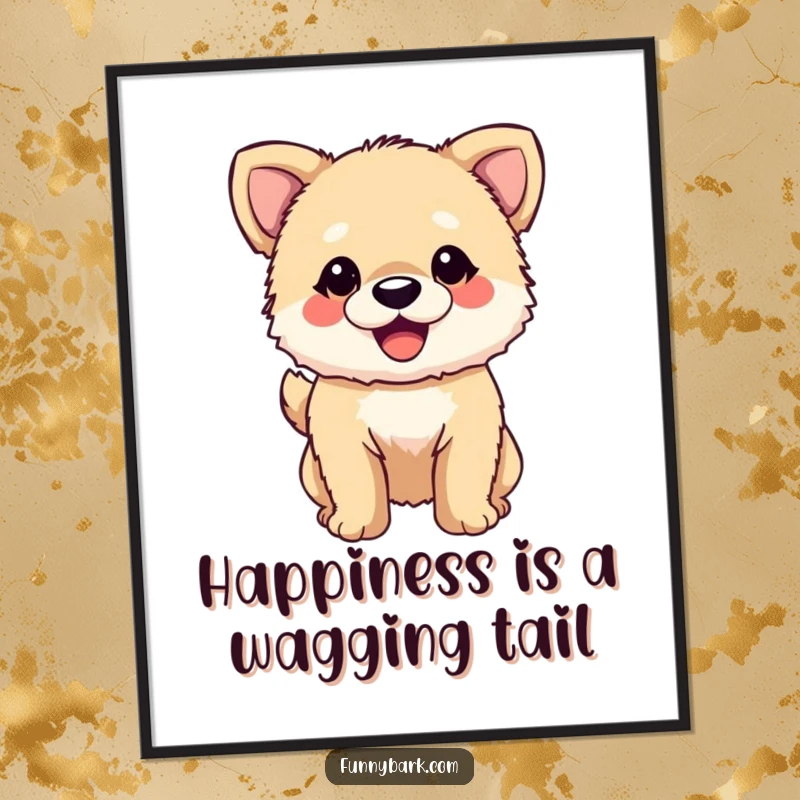 Funny Free Printable Wall Art: Small, fuzzy dog with eyes closed in happiness, tail wagging blurrily.