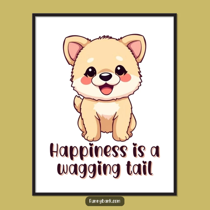 Free Printable Wall Art: Happy Fuzzy Dog Wagging Tail, Cheerful Downloadable Decor
