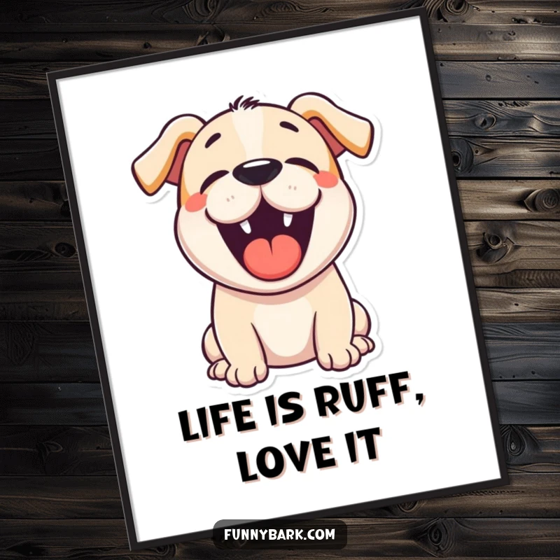 Funny Free Printable Wall Art showcasing a cartoon dog with its mouth wide open, letting out a joyful bark.