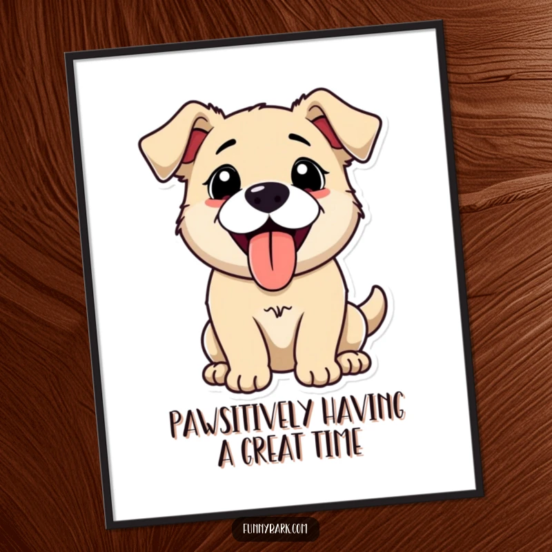 Funny free printable wall art showcasing a dog with its tongue out, panting happily, radiating pure excitement.