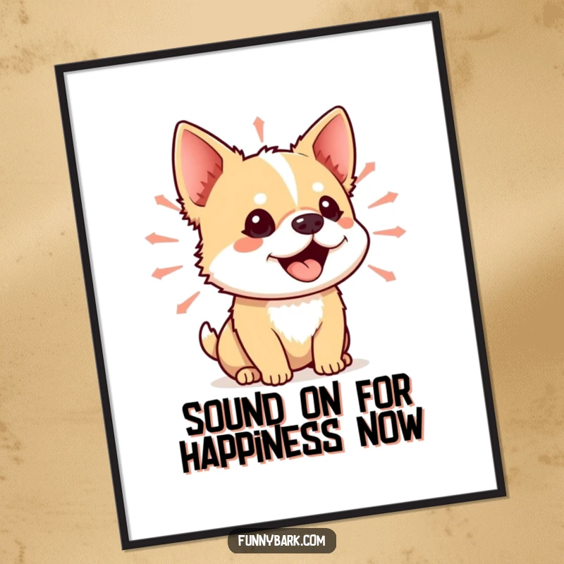 Funny Free Printable Wall Art of a small dog with its mouth open, a vibrant sound wave emanating, symbolizing a vocal expression.