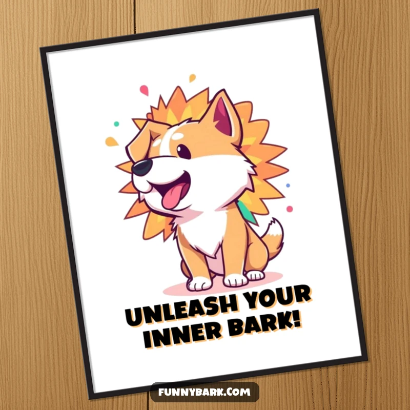 Funny Free Printable Wall Art: Dog's bark visualized as a colorful burst of energy, abstract art, downloadable art.