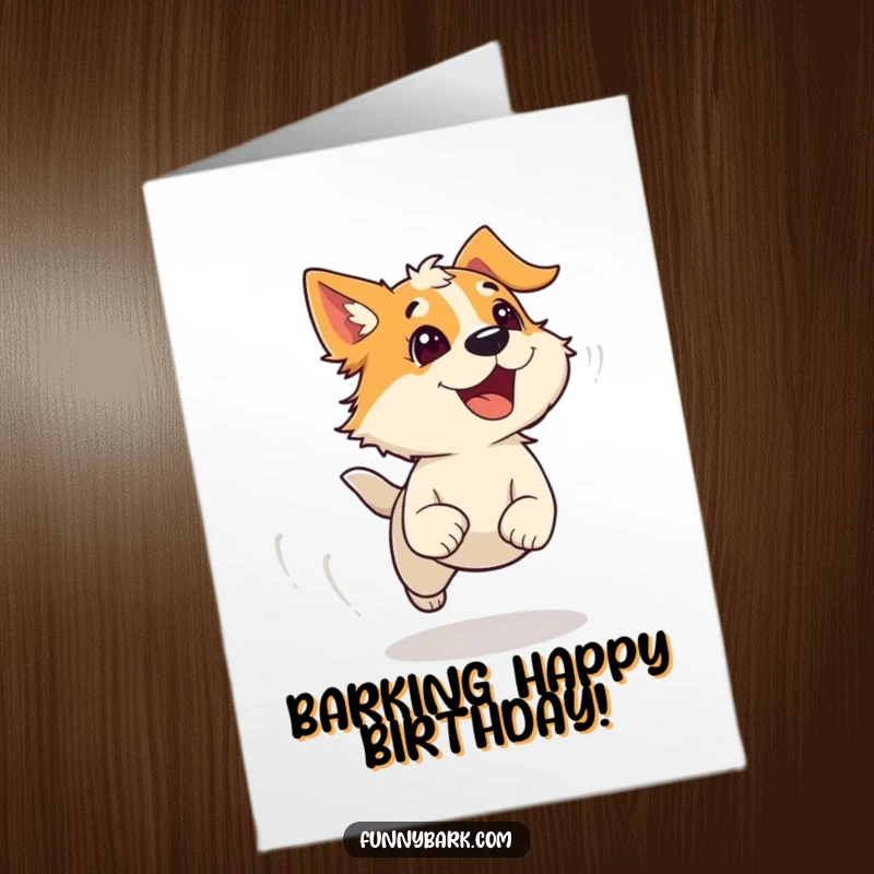 Funny Free Printable Birthday Card: A dog character running joyfully, fur ruffled by wind, a happy bark escaping its mouth.
