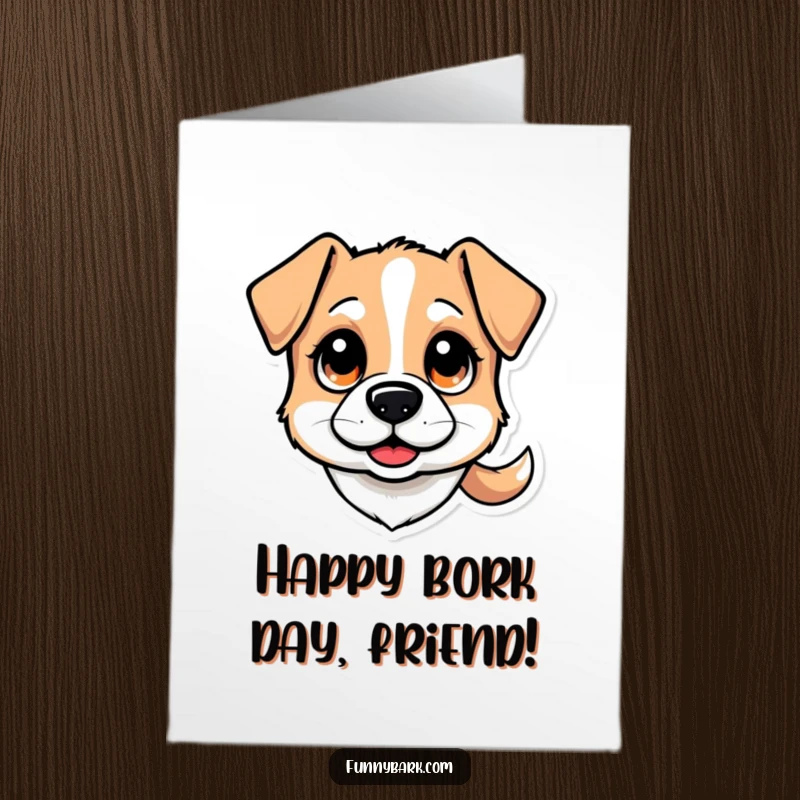 Funny Free Printable Birthday Card: A stylized dog head with large, inquisitive eyes and a happily wagging tail.