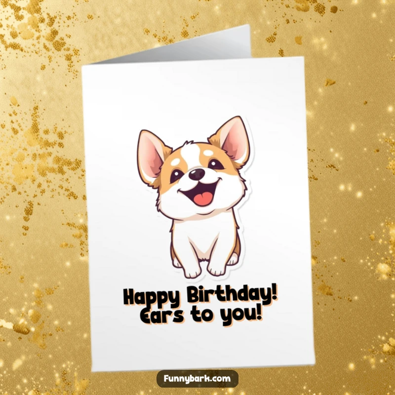 Funny Free Printable Birthday card featuring a dog’s head tilted, energetically yipping with perked ears, full of birthday cheer.