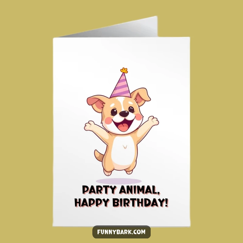 Free Printable Birthday Card: Party Dog Jumping, Funny Downloadable Gift
