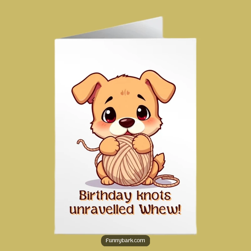 Free Printable Birthday Card: Yarn-Tangled Dog, Hilarious Birthday Downloadable Gift