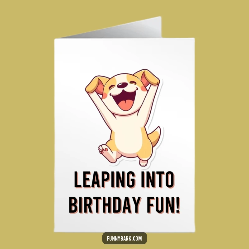 Free Printable Birthday Card: Leaping Dog Excitement, Joyful Birthday Wish, Downloadable Gift