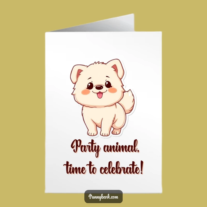 Free Printable Birthday Card: Excited Fluffy Dog Wagging Tail, Funny Downloadable Gift