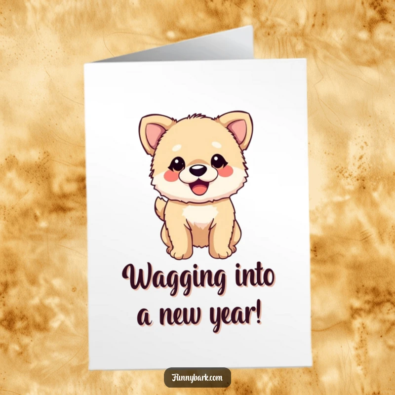 Funny Free Printable Birthday Card: Small, fuzzy dog with mouth open, tail wagging enthusiastically in a smile.