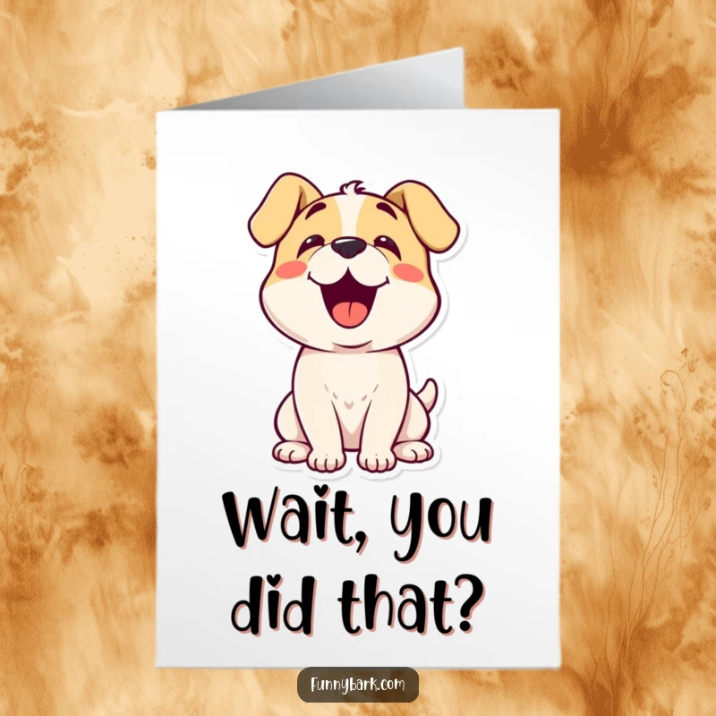 Funny Free Printable Dog Congratulations Card: A happy dog tilts its head curiously while barking, celebrating achievement.