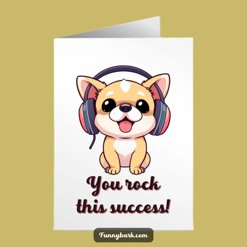 Free Printable Congrats Card: Dog DJ Celebrating Success - Funny Downloadable