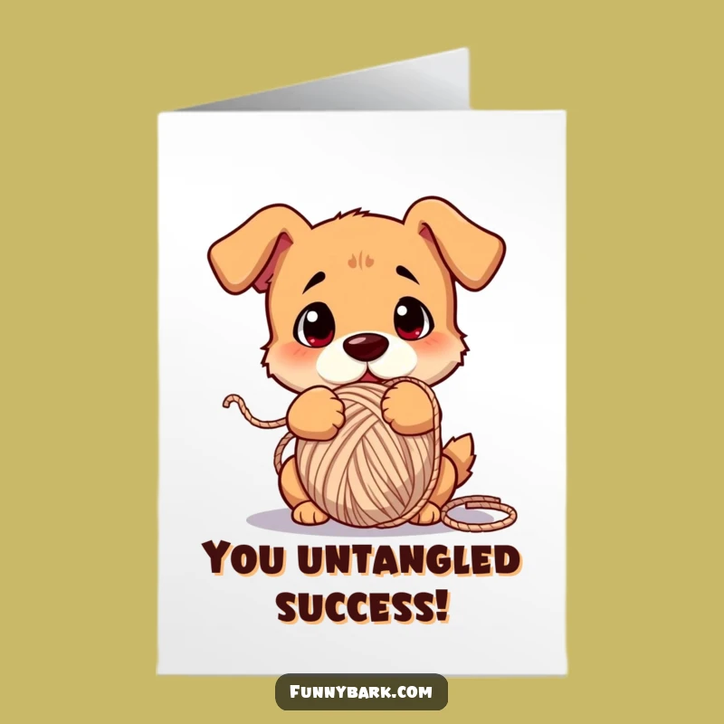 Free Printable Congrats Card: Yarn Mishap Dog, Comical Downloadable Celebration