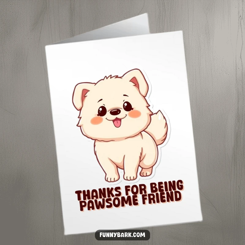 Funny Free Printable Thank You Card: A fluffy dog character with its tail a blur, expressing immense gratitude.