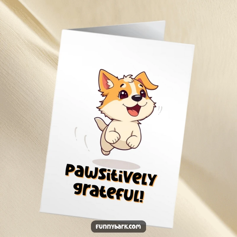 Funny Free Printable Thank You Card: A dog character running with wind in its fur, a bark escaping, showing sincere thanks.