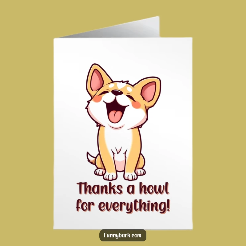 Free Printable Thank You Card: Happy Dog Howl, Funny Doggy Gratitude, Easy Downloadable Gift