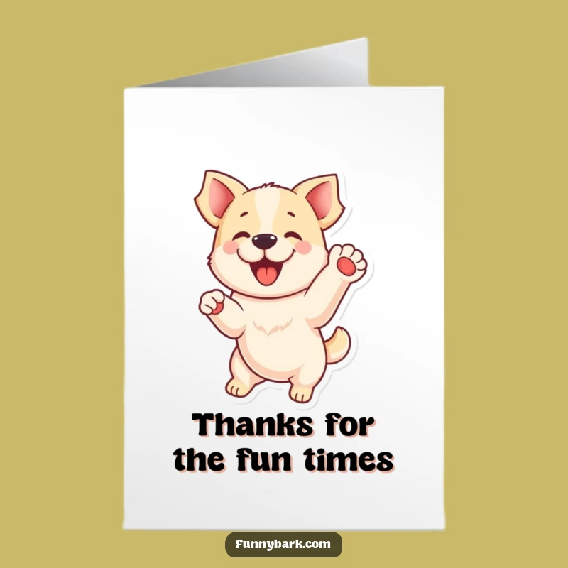 Free Printable Thank You Card: Playful Dog Jumping, Humorous Downloadable Gift for Gratitude