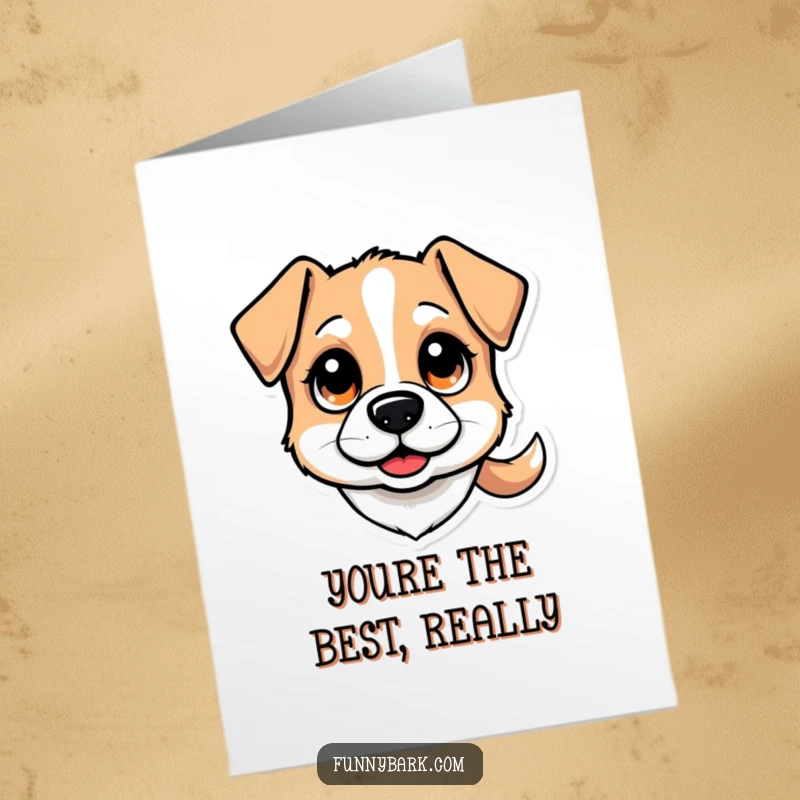 Funny Free Printable Thank You Card: A stylized dog head with very wide, curious eyes and a slightly wagging tail.