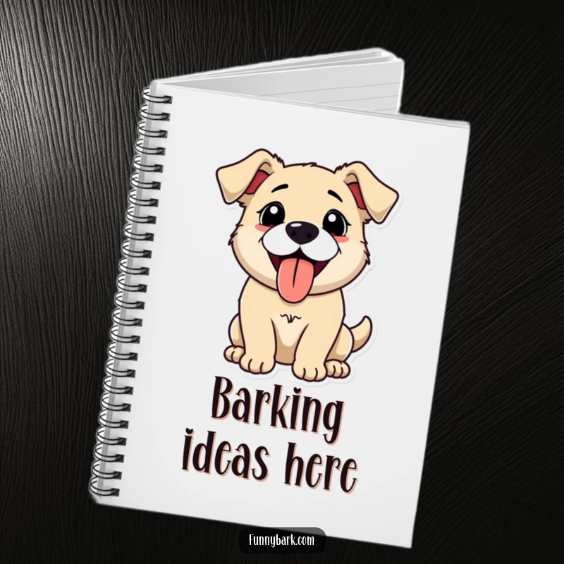 Funny notebook with a dog happily panting with its tongue out, mid-bark, inspiring cheerful notes and creative ideas with every page.