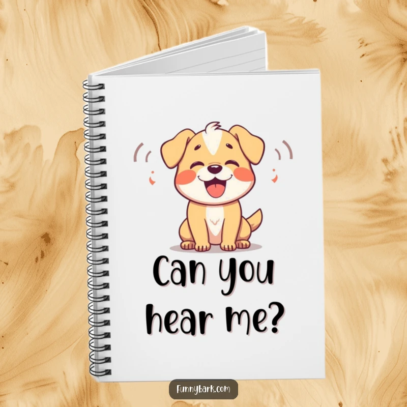 Funny Dog Notebook: A dog joyfully barking, with sound waves illustrating its happy vocalizations, for your notes.