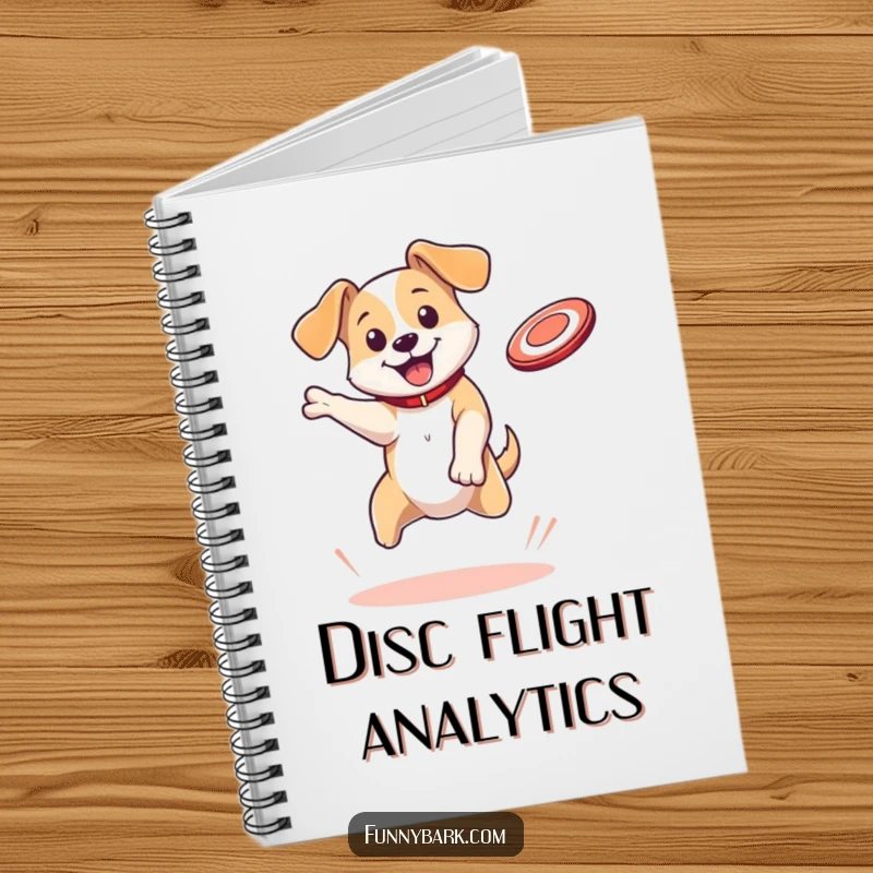 Funny Dog Notebook: A bouncing dog with floppy ears leaps to catch a flying disc, perfect for recording notes and game plans.