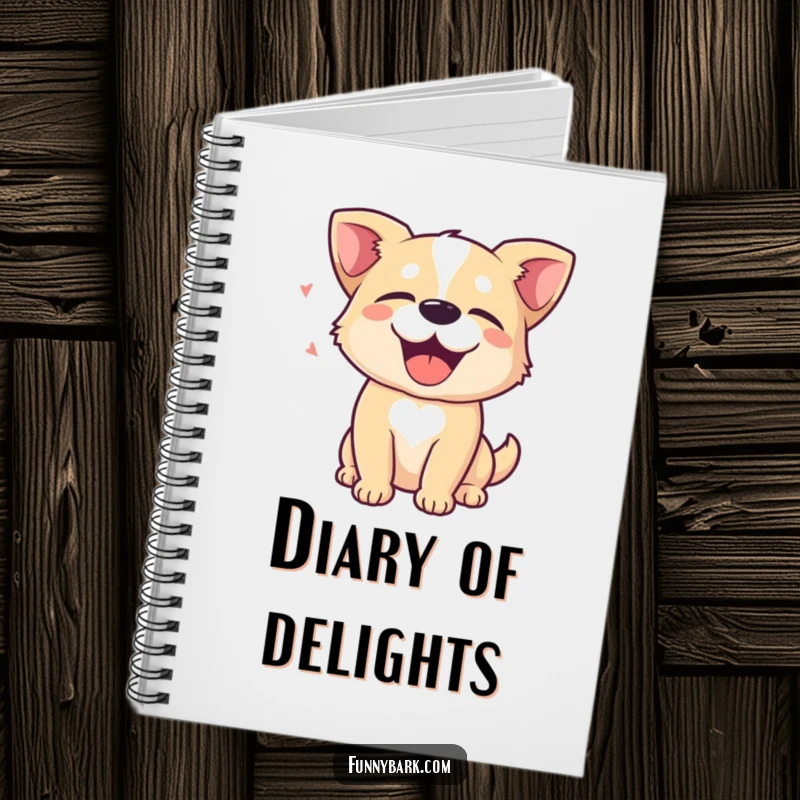 Funny Notebook: Features a dog with eyes closed in delight and happy bark sound waves, perfect for peaceful thoughts. Great gift.