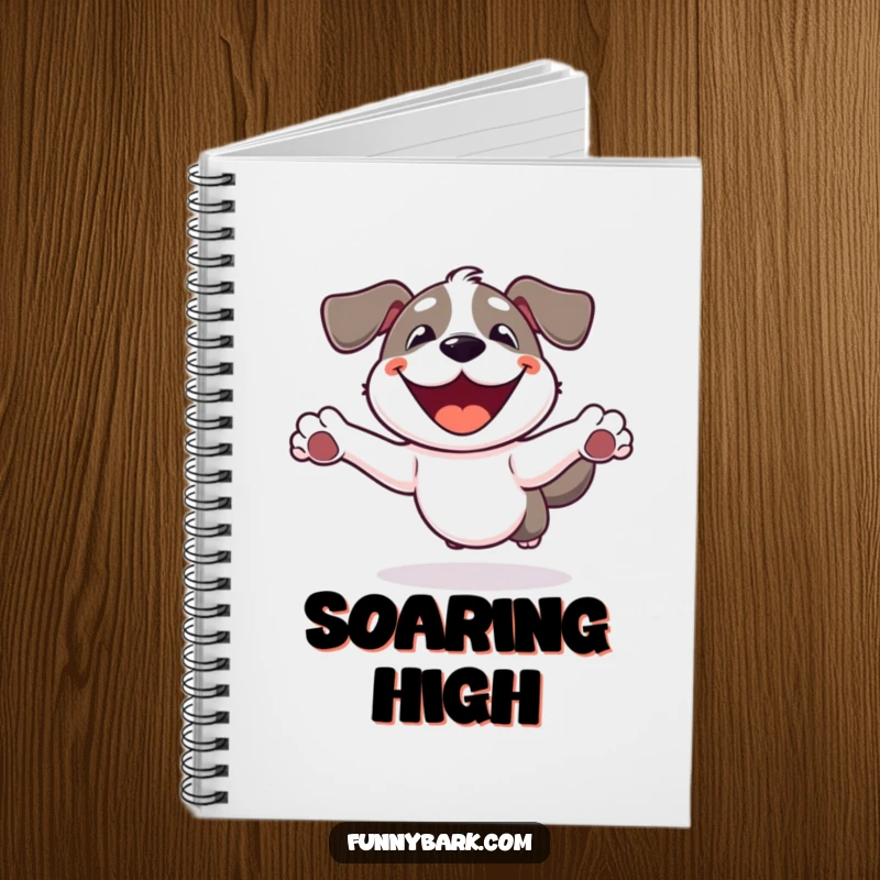 Funny Dog Notebook: A dog with a wide smile, enthusiastically leaping into the air, ready for your notes.