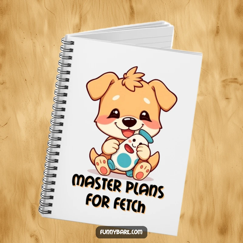Funny Dog Notebook with a grinning dog character playfully presenting its treasured toy, perfect for jotting notes.