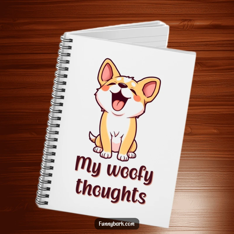 Funny notebook with a dog character throwing its head back in a loud, joyful howl, inspiring creative thoughts and laughter on every use.