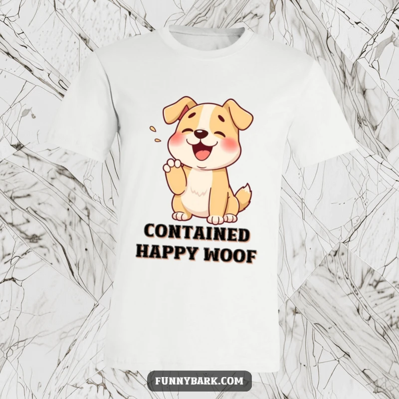 Funny cartoon dog t-shirt with a muffled bark into its paw, showcasing a cute and humorous canine secret, great for gifting.