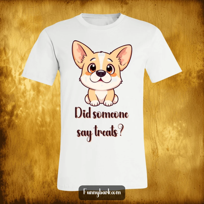 Funny dog t-shirt featuring a surprised expression with ears perked high, ideal for expressing comical pet owner joy.