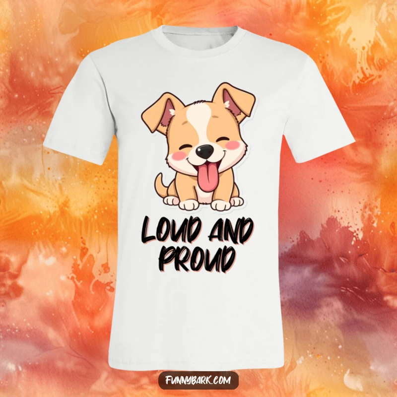 Funny dog barking t-shirt featuring a canine with perked ears and tongue out, ready to unleash a hilarious sound.