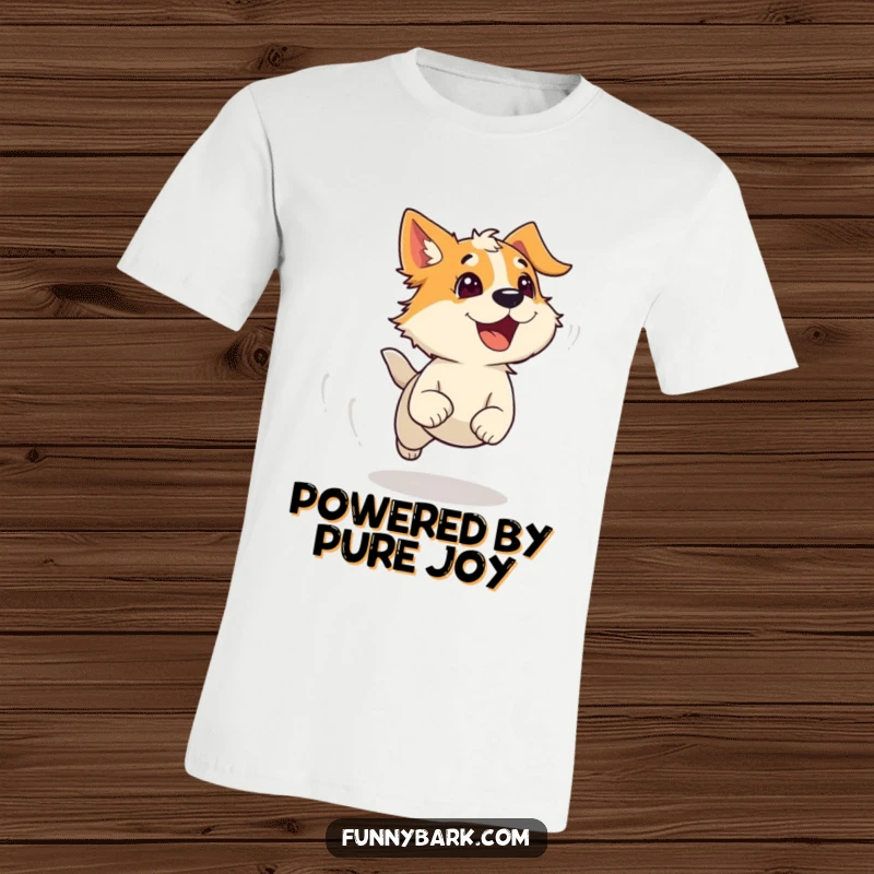 Funny T-Shirt: An energetic dog character runs with fur ruffled by the wind, a joyful bark escaping its mouth, embodying freedom.