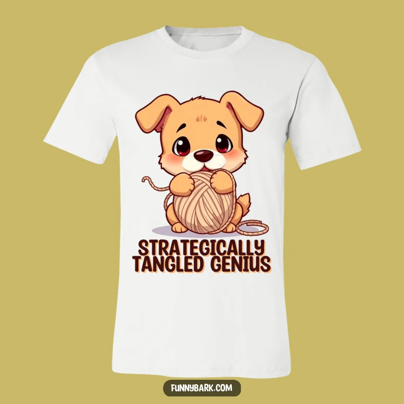 Funny Dog Yarn T-Shirt - Confused Pup Tangled Pet Graphic Tee Gift