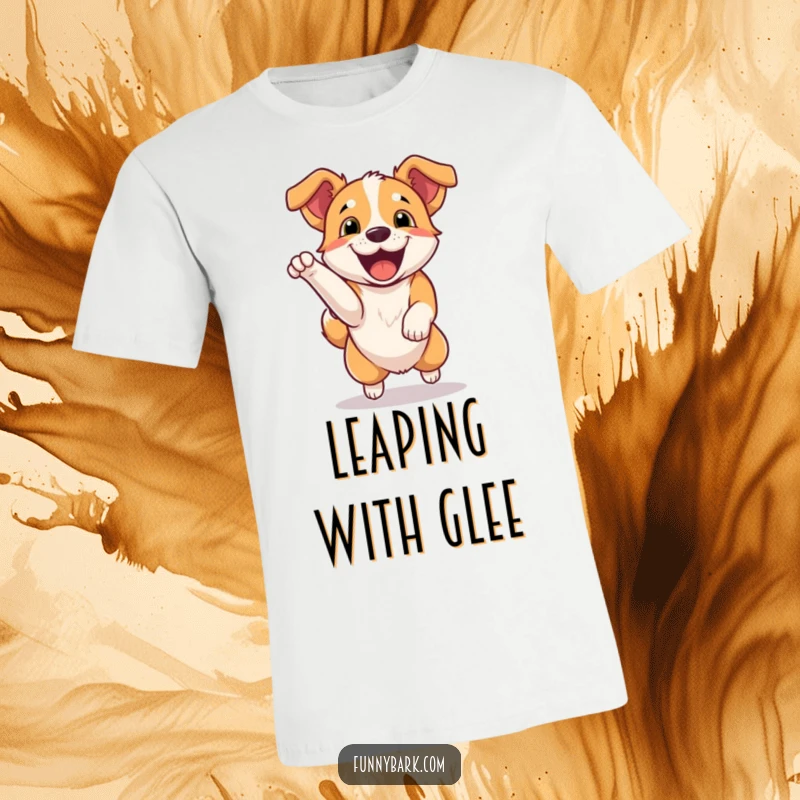 Funny T-Shirt: A dog jumping with excitement, letting out a happy bark, full of life and joy. Excellent gift.