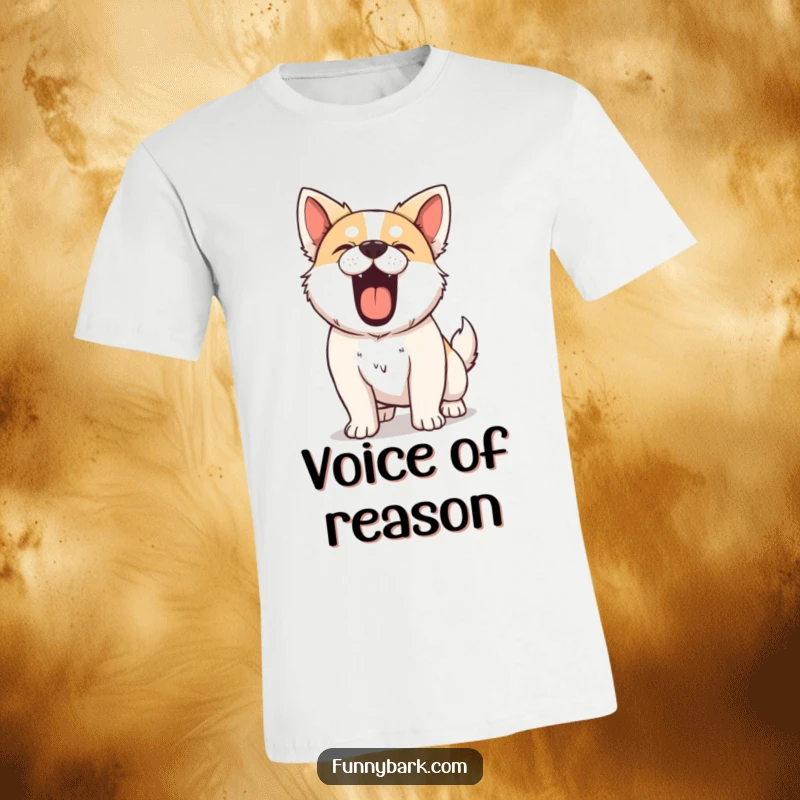 Funny Dog T-Shirt, depicting a dog barking with immense power, its chest puffed out, conveying fearless vocalization.